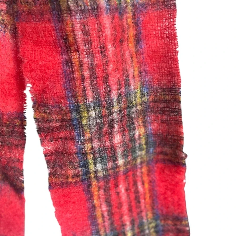 Vintage Red Tartan Plaid Scottish Mohair Wool Scarf Made in Scotland Fringe‎